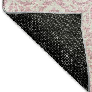 HomeRoots 10' X 14' Pink and Ivory Damask Area Rug - Washable, Stain-Resistant, UV Protected for Family Spaces 673163