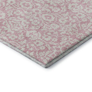 HomeRoots 10' X 14' Pink and Ivory Damask Area Rug - Washable, Stain-Resistant, UV Protected for Family Spaces 673163