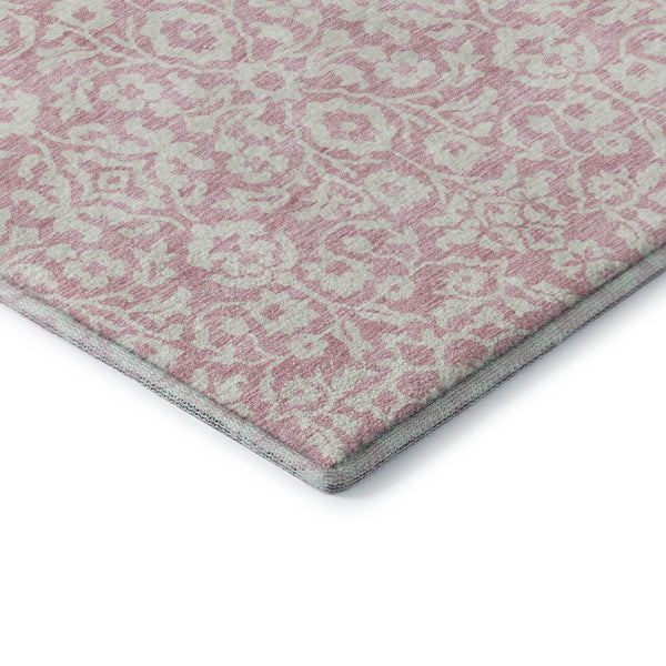 HomeRoots 10' X 14' Pink and Ivory Damask Area Rug - Washable, Stain-Resistant, UV Protected for Family Spaces 673163
