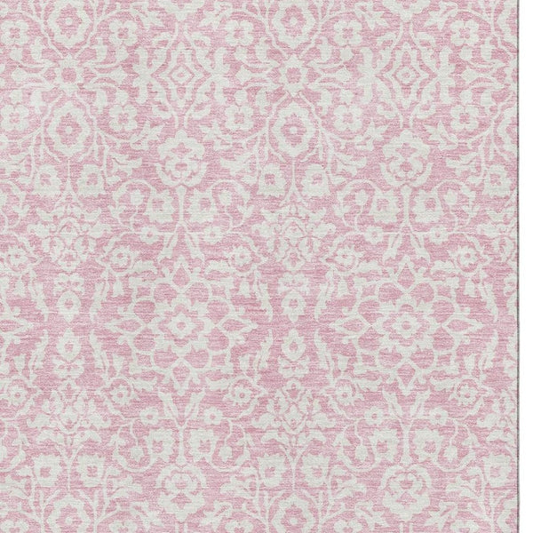 HomeRoots 10' X 14' Pink and Ivory Damask Area Rug - Washable, Stain-Resistant, UV Protected for Family Spaces 673163