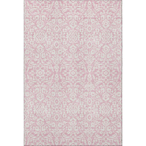 HomeRoots 10' X 14' Pink and Ivory Damask Area Rug - Washable, Stain-Resistant, UV Protected for Family Spaces 673163