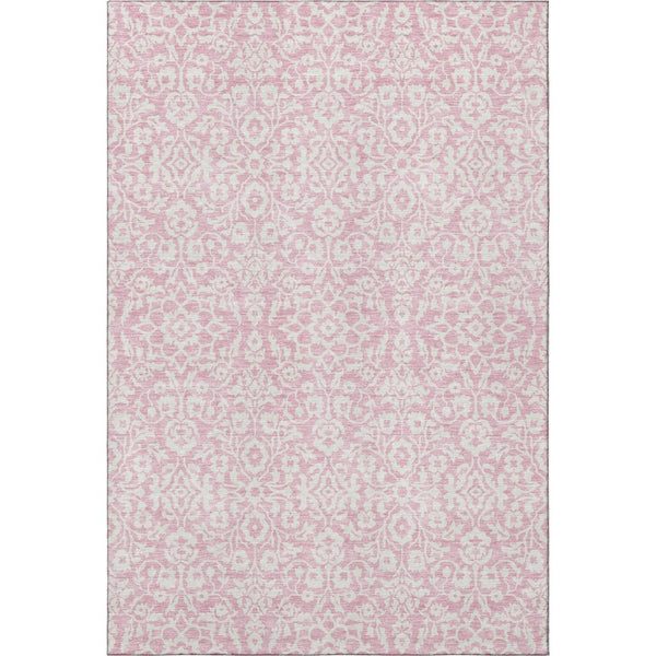 HomeRoots 10' X 14' Pink and Ivory Damask Area Rug - Washable, Stain-Resistant, UV Protected for Family Spaces 673163