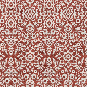 HomeRoots 5' X 8' Elegant Red and Ivory Damask Area Rug - Washable, UV-Protected, Stain-Resistant Design 673165