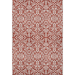 HomeRoots 5' X 8' Elegant Red and Ivory Damask Area Rug - Washable, UV-Protected, Stain-Resistant Design 673165
