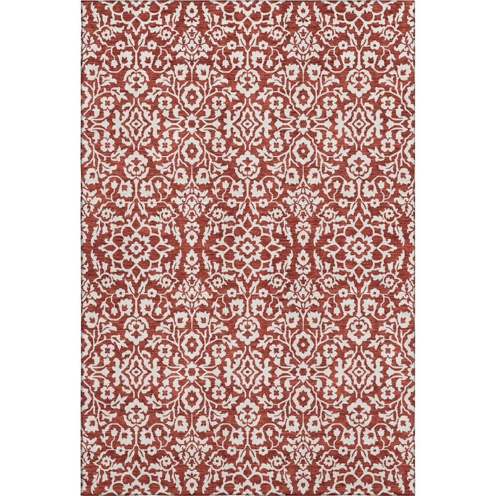 HomeRoots 8' X 10' Red and Ivory Damask Area Rug - Washable, UV-Protected, Durable, Stylish Home Décor Essential 673167