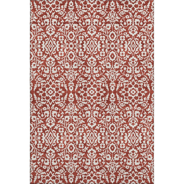 HomeRoots 8' X 10' Red and Ivory Damask Area Rug - Washable, UV-Protected, Durable, Stylish Home Décor Essential 673167