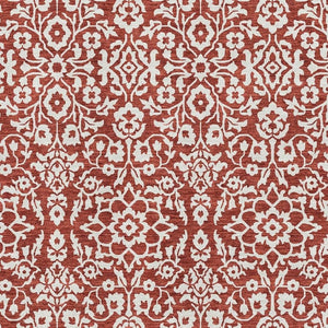 HomeRoots 8' X 10' Red and Ivory Damask Area Rug - Washable, UV-Protected, Durable, Stylish Home Décor Essential 673167