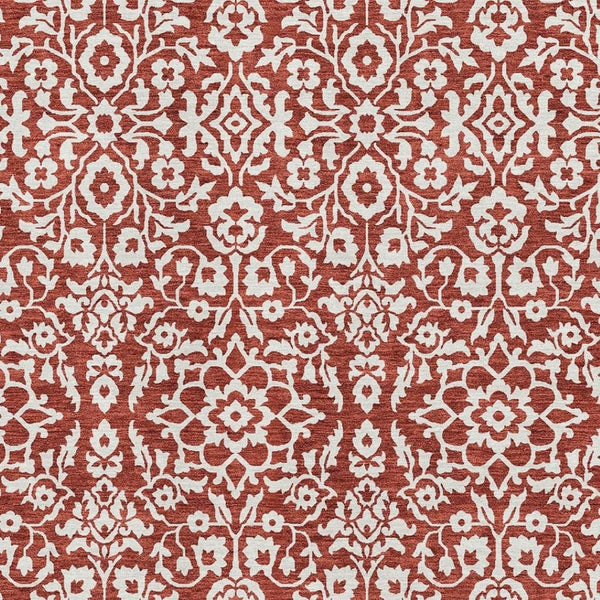 HomeRoots 8' X 10' Red and Ivory Damask Area Rug - Washable, UV-Protected, Durable, Stylish Home Décor Essential 673167