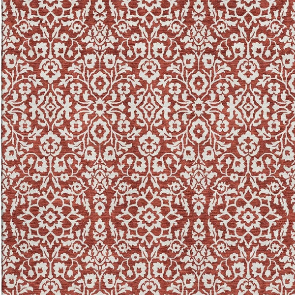 HomeRoots 10' X 14' Elegant Red and Ivory Damask Area Rug - Washable, Stain-Resistant, UV Protected Quality! 673169