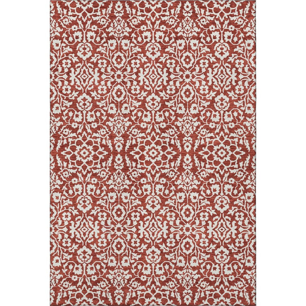 HomeRoots 10' X 14' Elegant Red and Ivory Damask Area Rug - Washable, Stain-Resistant, UV Protected Quality! 673169