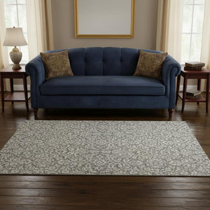 HomeRoots 5' X 8' Elegant Taupe & Ivory Damask Washable Area Rug - Durable, Stain Resistant & UV Protected! 673171