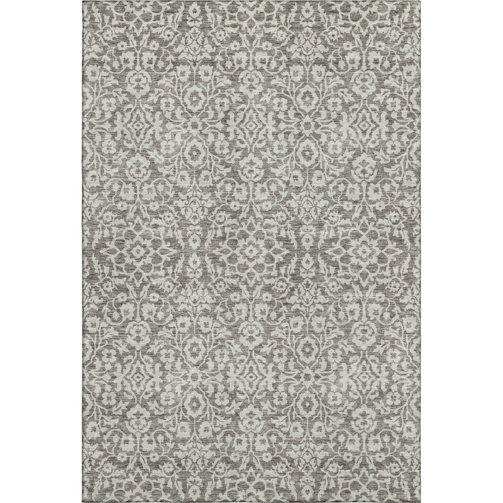 HomeRoots 5' X 8' Elegant Taupe & Ivory Damask Washable Area Rug - Durable, Stain Resistant & UV Protected! 673171