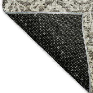 HomeRoots 5' X 8' Elegant Taupe & Ivory Damask Washable Area Rug - Durable, Stain Resistant & UV Protected! 673171