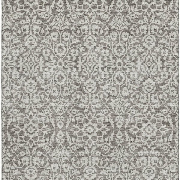 HomeRoots 5' X 8' Elegant Taupe & Ivory Damask Washable Area Rug - Durable, Stain Resistant & UV Protected! 673171