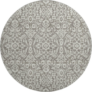 HomeRoots 8' Taupe And Ivory Damask Round Rug - Durable, Washable Design with UV Protection for Busy Homes 673172