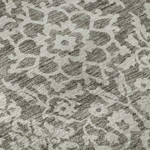 HomeRoots 8' Taupe And Ivory Damask Round Rug - Durable, Washable Design with UV Protection for Busy Homes 673172