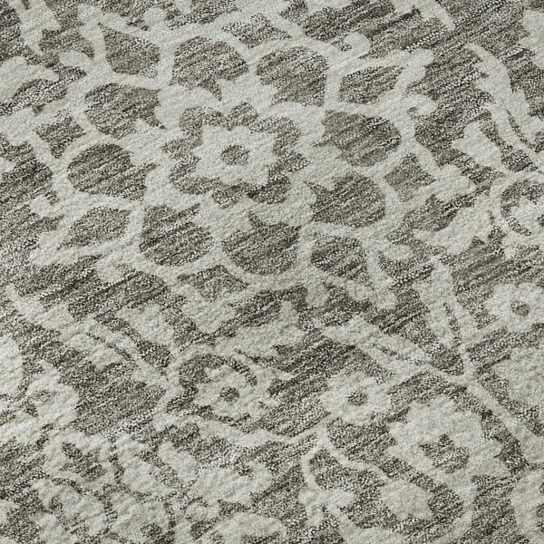 HomeRoots 8' Taupe And Ivory Damask Round Rug - Durable, Washable Design with UV Protection for Busy Homes 673172