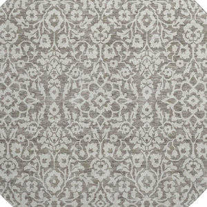 HomeRoots 8' Taupe And Ivory Damask Round Rug - Durable, Washable Design with UV Protection for Busy Homes 673172