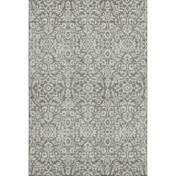 HomeRoots 9' X 12' Elegant Taupe And Ivory Damask Area Rug - Washable, UV Protected, Stain Resistant Design 673174