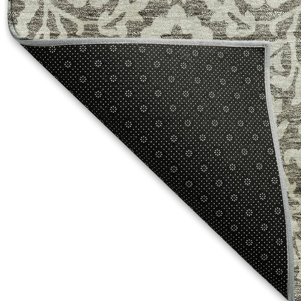 HomeRoots 9' X 12' Elegant Taupe And Ivory Damask Area Rug - Washable, UV Protected, Stain Resistant Design 673174