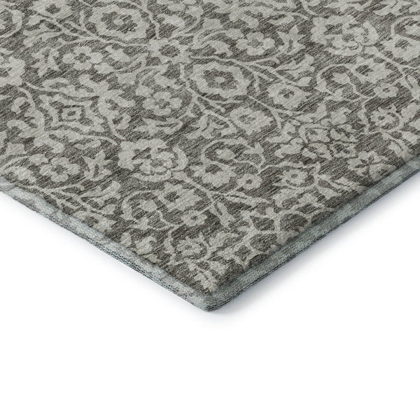 HomeRoots 9' X 12' Elegant Taupe And Ivory Damask Area Rug - Washable, UV Protected, Stain Resistant Design 673174