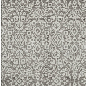 HomeRoots 9' X 12' Elegant Taupe And Ivory Damask Area Rug - Washable, UV Protected, Stain Resistant Design 673174