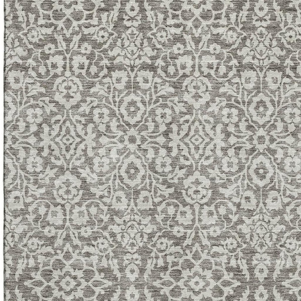 HomeRoots 9' X 12' Elegant Taupe And Ivory Damask Area Rug - Washable, UV Protected, Stain Resistant Design 673174