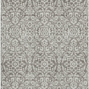HomeRoots 9' X 12' Elegant Taupe And Ivory Damask Area Rug - Washable, UV Protected, Stain Resistant Design 673174