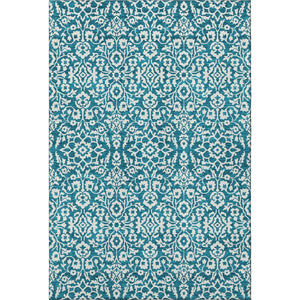 HomeRoots 5' X 8' Teal and Ivory Damask Area Rug - Washable, Stain-Resistant, UV Protected for Everyday Use 673177