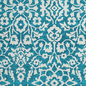 HomeRoots 8' Teal And Ivory Damask Round Rug - Washable, UV Protected, Stylish & Durable for Busy Households 673178