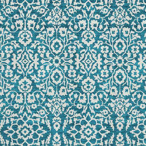 HomeRoots 8' X 10' Elegant Teal and Ivory Damask Area Rug - Washable, UV-Protected, Durable for High-Traffic Spaces 673179