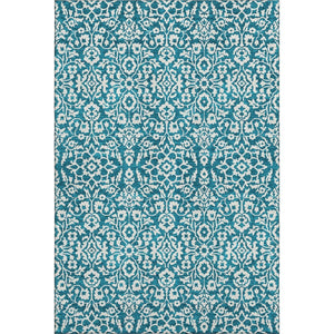 HomeRoots 9' X 12' Teal Ivory Damask Area Rug - Stylish, Washable, UV-Protected & Stain-Resistant Design! 673180