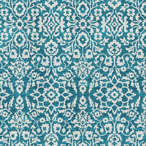 HomeRoots 9' X 12' Teal Ivory Damask Area Rug - Stylish, Washable, UV-Protected & Stain-Resistant Design! 673180