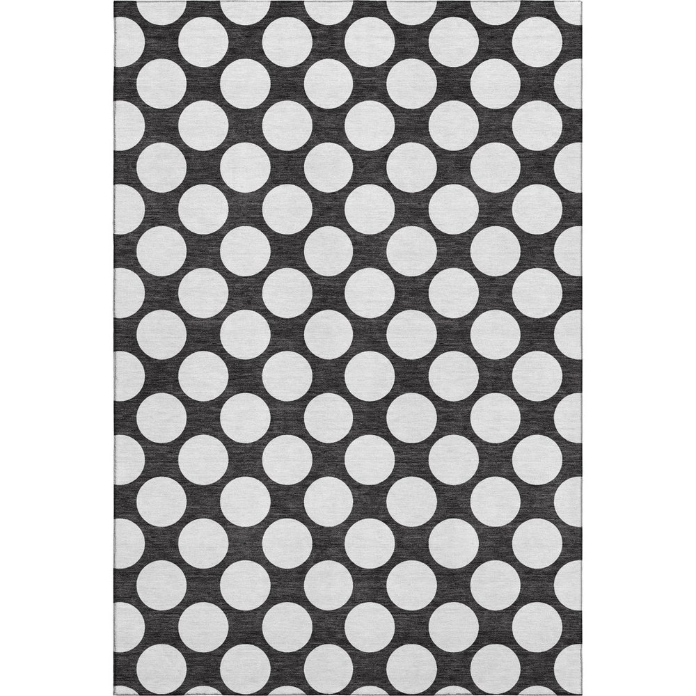 HomeRoots 5' X 8' Black And White Polka Dot Area Rug - Durable, Washable, UV Protected for Stylish Spaces 673185