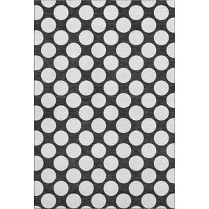 HomeRoots 5' X 8' Black And White Polka Dot Area Rug - Durable, Washable, UV Protected for Stylish Spaces 673185