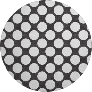 HomeRoots 8' Bold Black and White Polka Dot Round Rug - Washable, UV Protected, Durable for High-Traffic Areas 673186