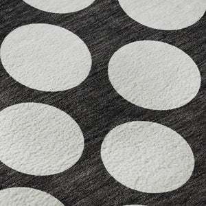 HomeRoots 8' Bold Black and White Polka Dot Round Rug - Washable, UV Protected, Durable for High-Traffic Areas 673186