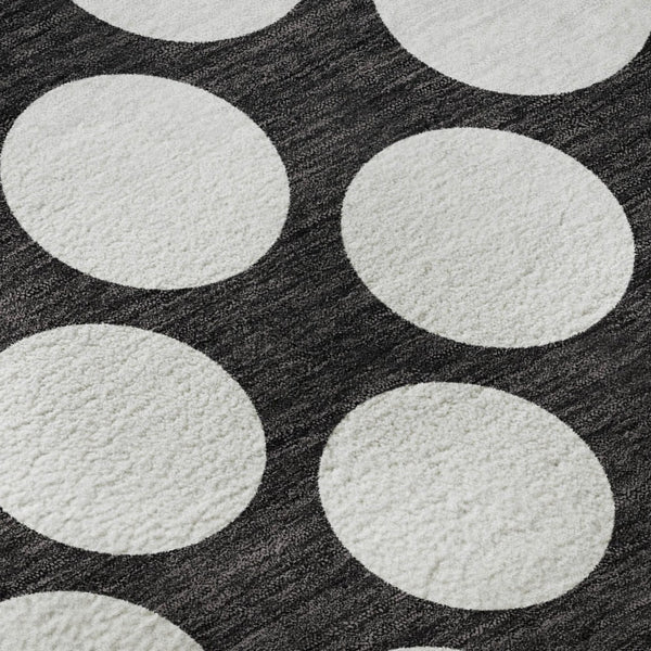 HomeRoots 8' Bold Black and White Polka Dot Round Rug - Washable, UV Protected, Durable for High-Traffic Areas 673186