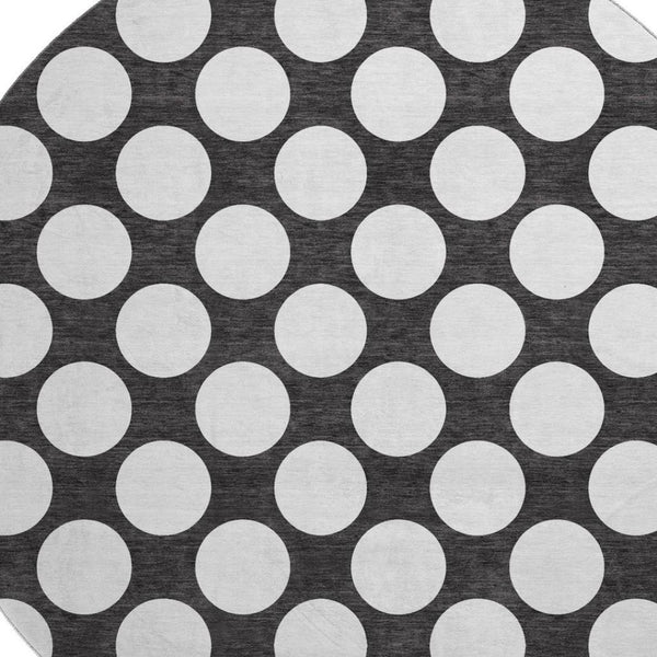 HomeRoots 8' Bold Black and White Polka Dot Round Rug - Washable, UV Protected, Durable for High-Traffic Areas 673186