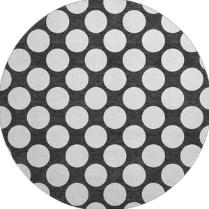 HomeRoots 8' Bold Black and White Polka Dot Round Rug - Washable, UV Protected, Durable for High-Traffic Areas 673186