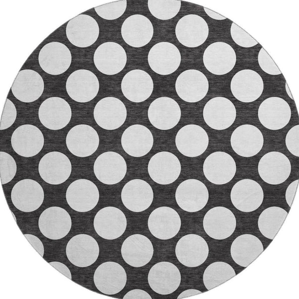 HomeRoots 8' Bold Black and White Polka Dot Round Rug - Washable, UV Protected, Durable for High-Traffic Areas 673186