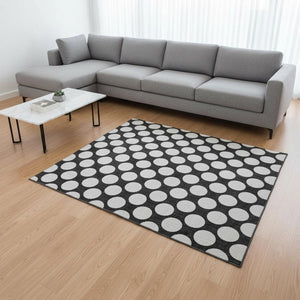 HomeRoots 10' X 14' Stylish Black & White Polka Dot Washable Area Rug with UV Protection for Active Homes 673189