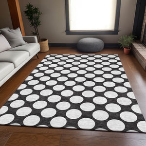 HomeRoots 10' X 14' Stylish Black & White Polka Dot Washable Area Rug with UV Protection for Active Homes 673189