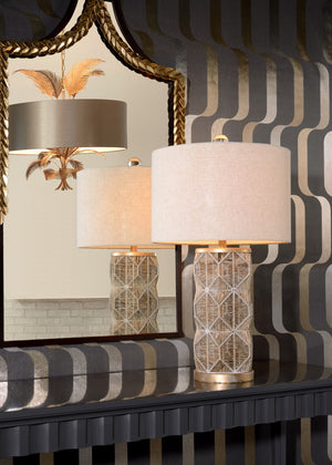 Wildwood Wild Palm Handcrafted Florence Chandelier — Taupe Leather Drum, Antique Gold Fronds, 6-Light Elegance 67319