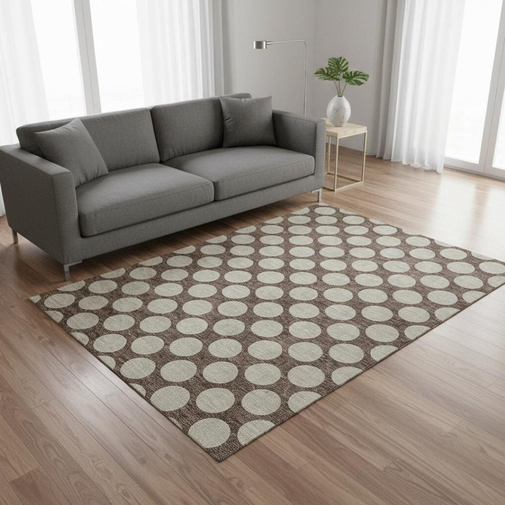 HomeRoots 5' X 8' Polka Dot Washable Area Rug in Brown & Beige - Durable, UV-Protected, Easy Clean Design! 673191