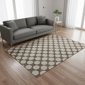 HomeRoots 5' X 8' Polka Dot Washable Area Rug in Brown & Beige - Durable, UV-Protected, Easy Clean Design! 673191