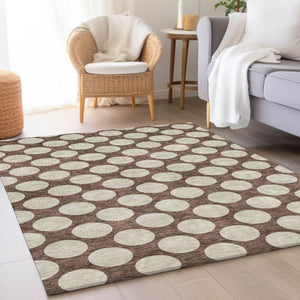 HomeRoots 5' X 8' Polka Dot Washable Area Rug in Brown & Beige - Durable, UV-Protected, Easy Clean Design! 673191