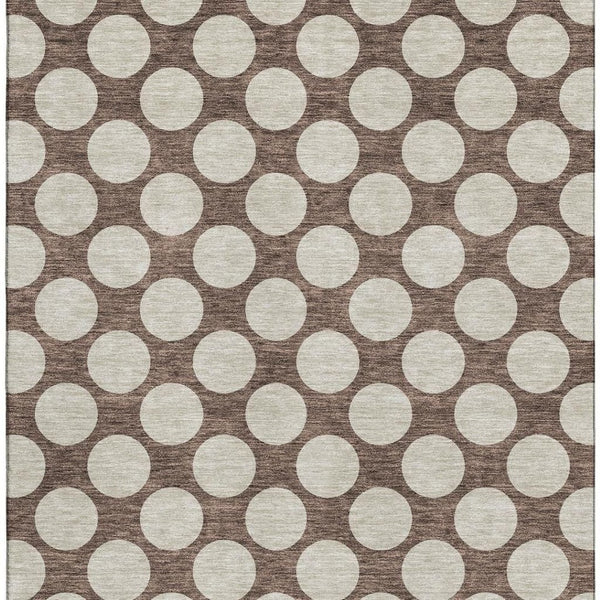 HomeRoots 5' X 8' Polka Dot Washable Area Rug in Brown & Beige - Durable, UV-Protected, Easy Clean Design! 673191