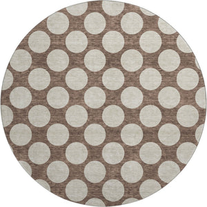 HomeRoots 8' Stylish Brown & Beige Polka Dot Round Rug - Washable, UV Protected, Perfect for Homes with Kids & Pets 673192