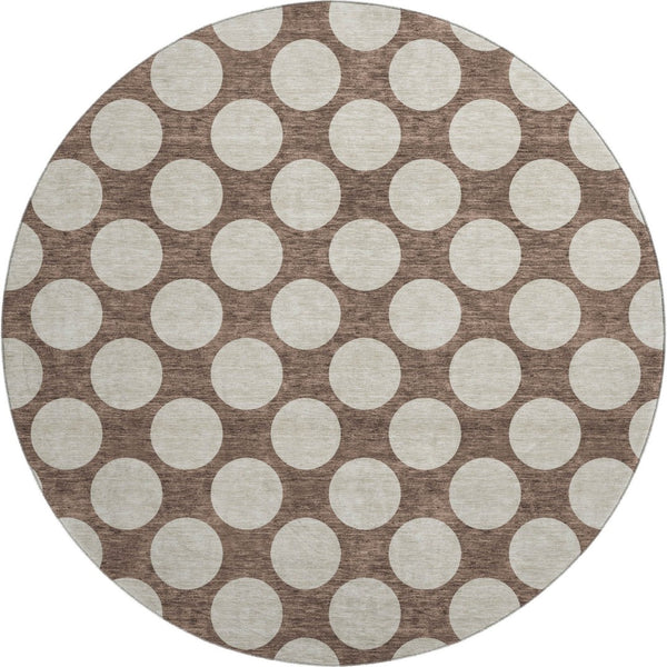 HomeRoots 8' Stylish Brown & Beige Polka Dot Round Rug - Washable, UV Protected, Perfect for Homes with Kids & Pets 673192